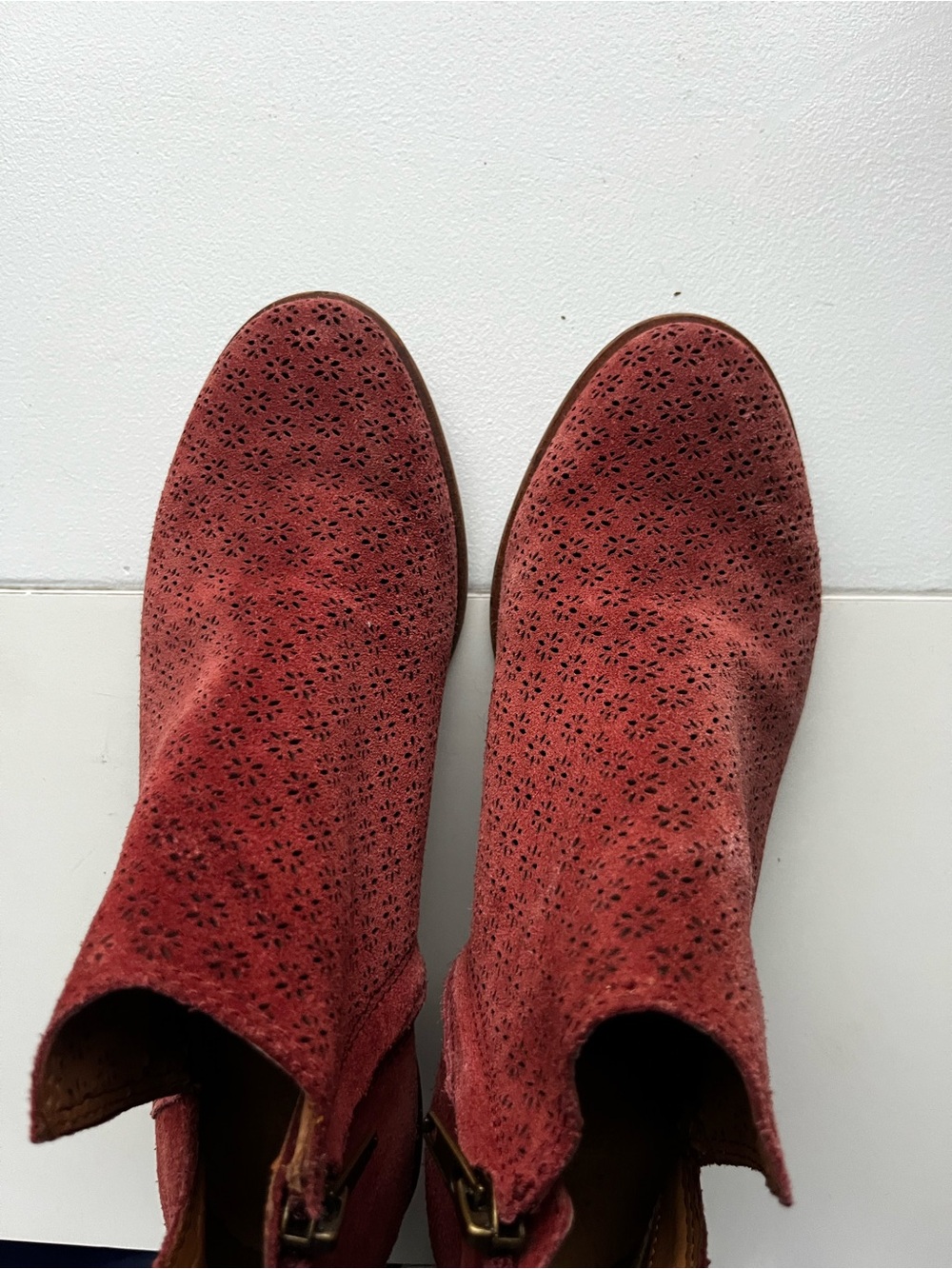 Frye and Co Women's Red Suede Perforated Ankle Boots